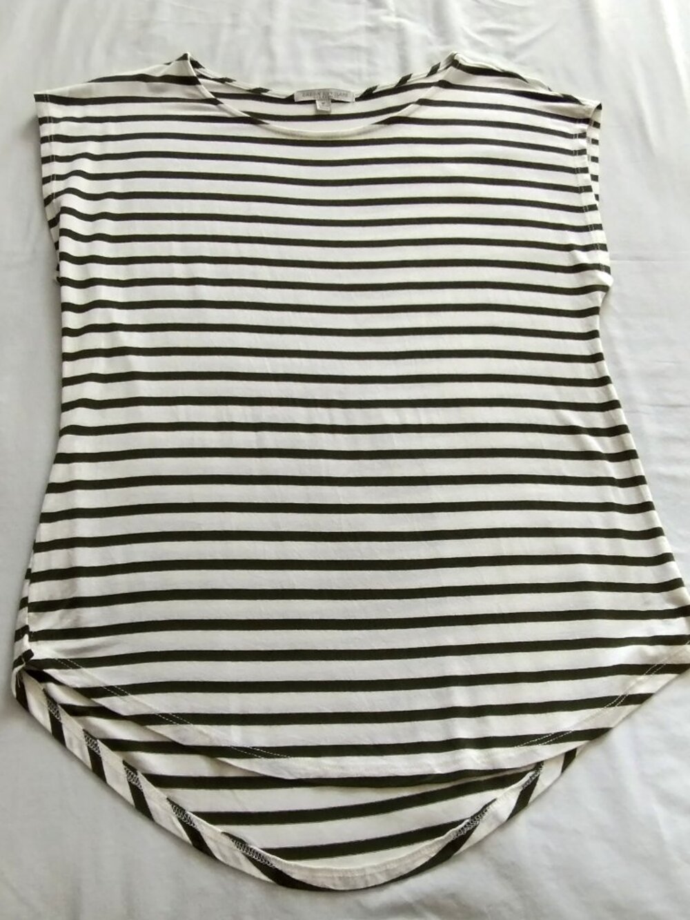GREEN ENVELOPE Olive & White STRIPE DOLMAN Sleeve TEE T-Shirt Sz MEDIUM